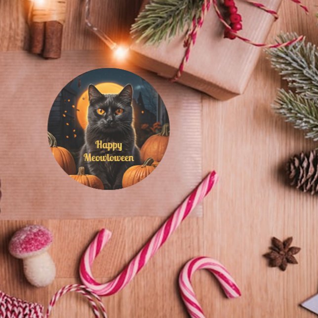 Rond Happy Meowloween Sticker Citrouille de chat (Créateur téléchargé)