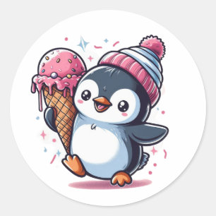 Rond Happy Penguin avec Sticker à cône de crème glacée