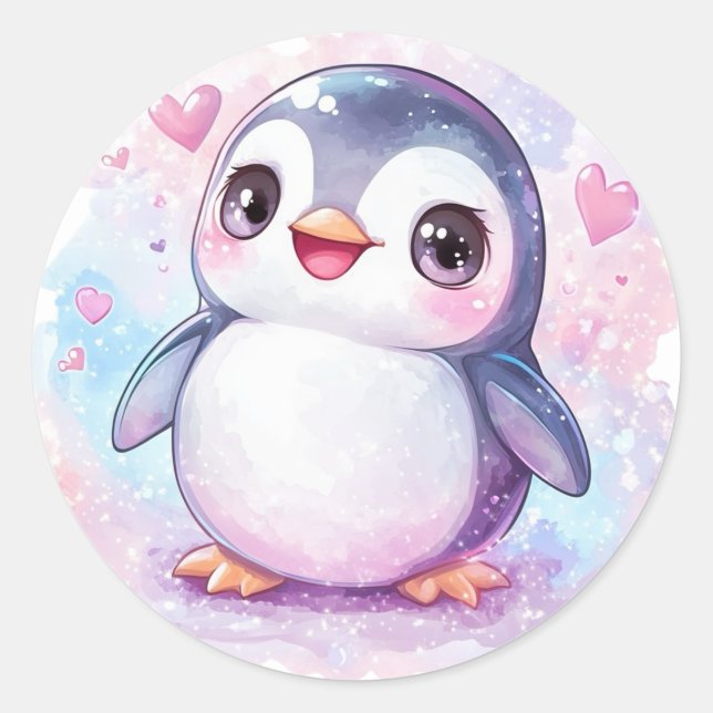 Rond Happy Penguin Round Pastel Sticker (Devant)