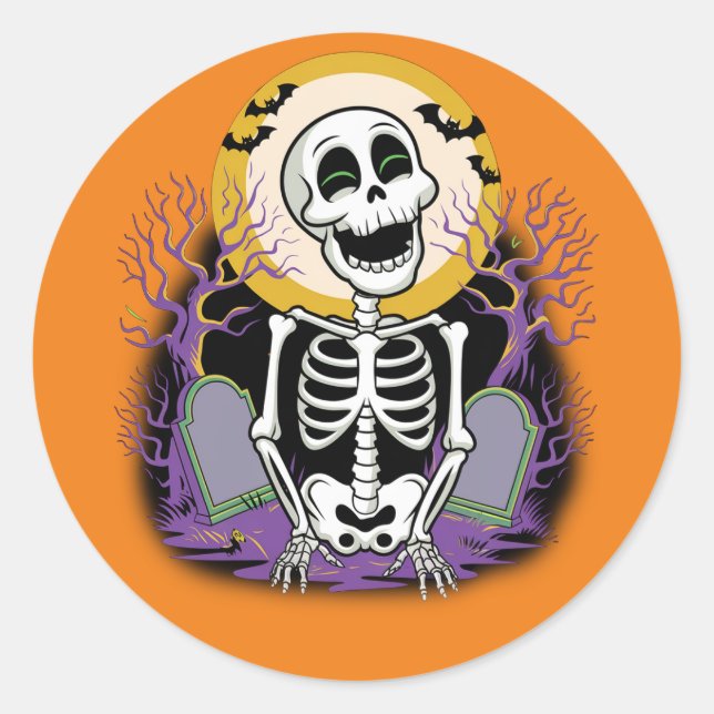 Rond Happy Skeleton Sticker de cimetière Halloween (Devant)