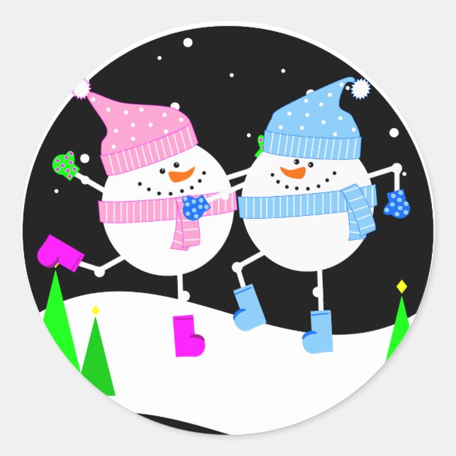 Rond Happy Snowman Round Sticker (Devant)