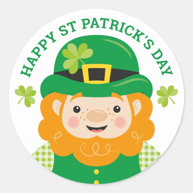Rond Happy St Patrick's Day Leprechaun Round Sticker (Devant)