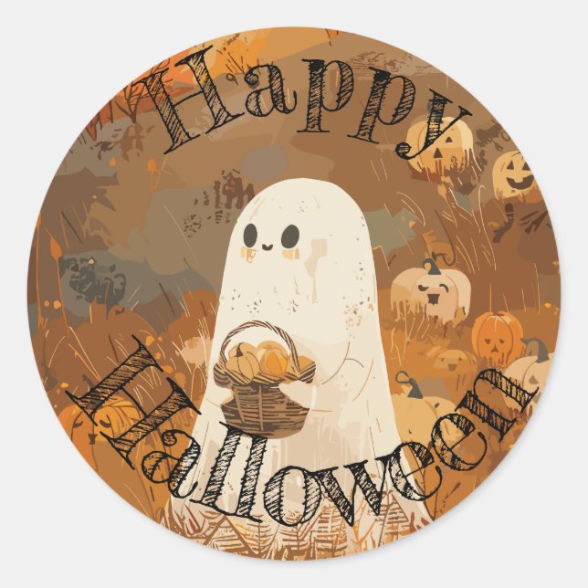 Rond Happy Sticker Ghost Halloween (Devant)