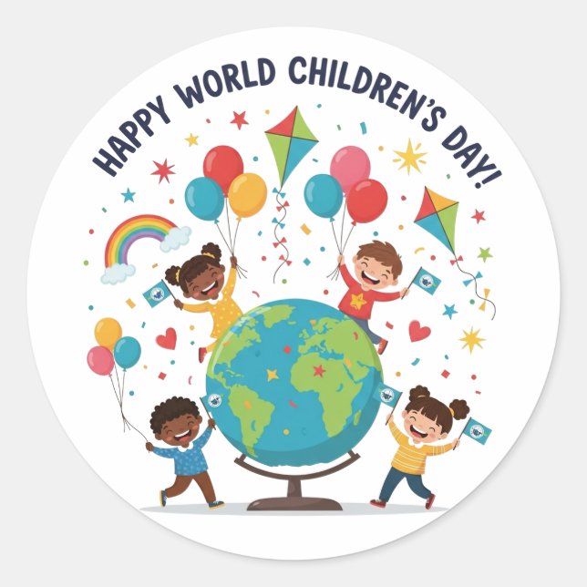 Rond Happy World Children’s Day Celebration Sticker (Devant)