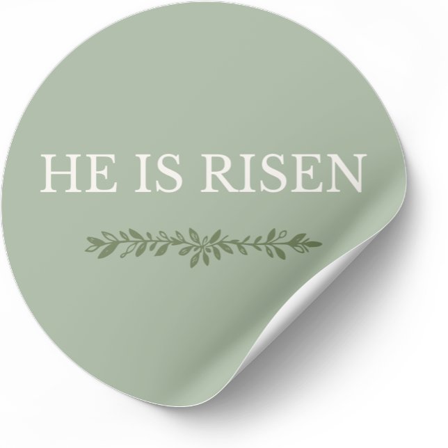 Rond He Is Risen Minimal Easter Faith Round Sticker (Faith-based Easter sticker inspired by Scripture and resurrection hope.)