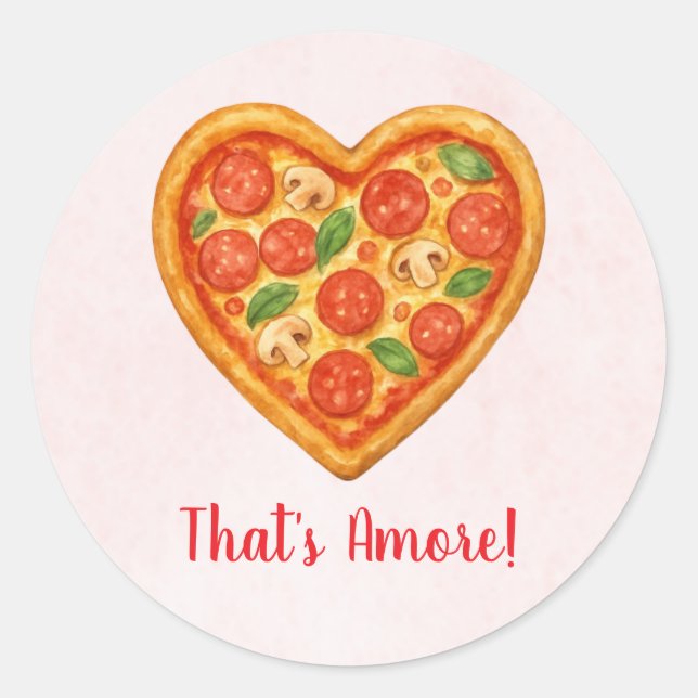 Rond Heart Pizza Round Sticker | Red Checkered Wedding (Devant)