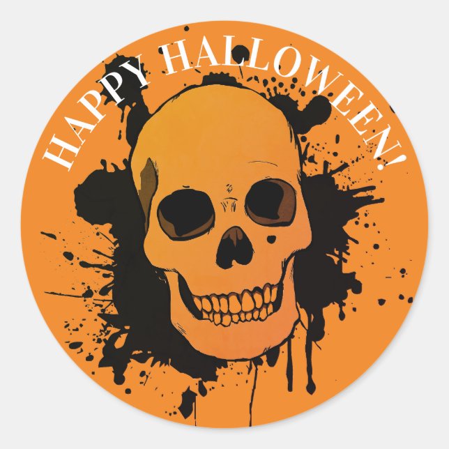 ROND HEUREUX HALLOWEEN STICKER SKULL PERSONNALISABLE (Devant)