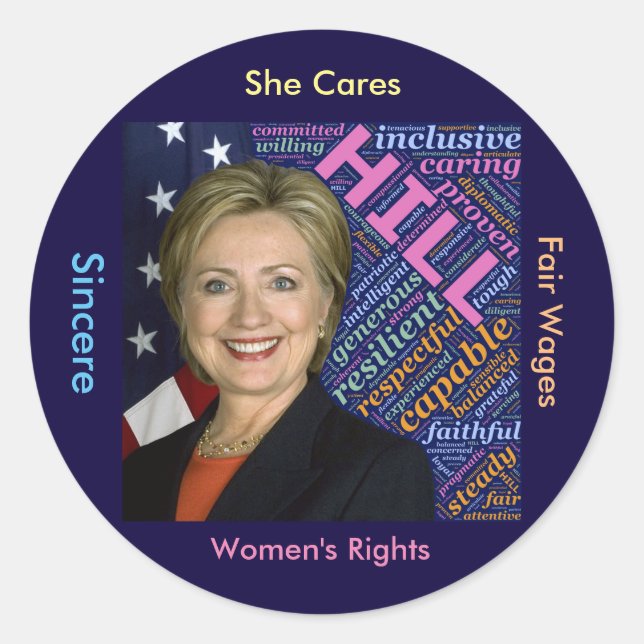 Rond Hillary Clinton Prés., Sticker de mots de drapeau  (Devant)
