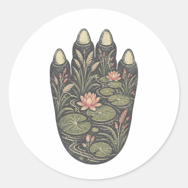 Rond Hippopotamus Botanical Footprint Nature Sticker (Devant)