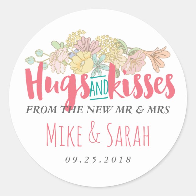 Rond Hugs Baisers M. Mme Floral Wreath Sticker Mariage (Devant)