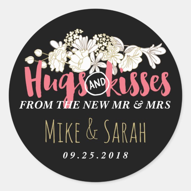 Rond Hugs Baisers Sticker Mariage M. et Mme Floral (Devant)
