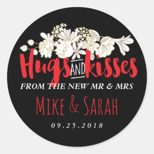 Rond Hugs Baisers Sticker Mariage M. et Mme Flower