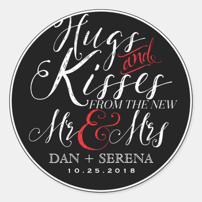 Rond Hugs Kisses New Mr et Mme Wedding Favor Sticker (Devant)