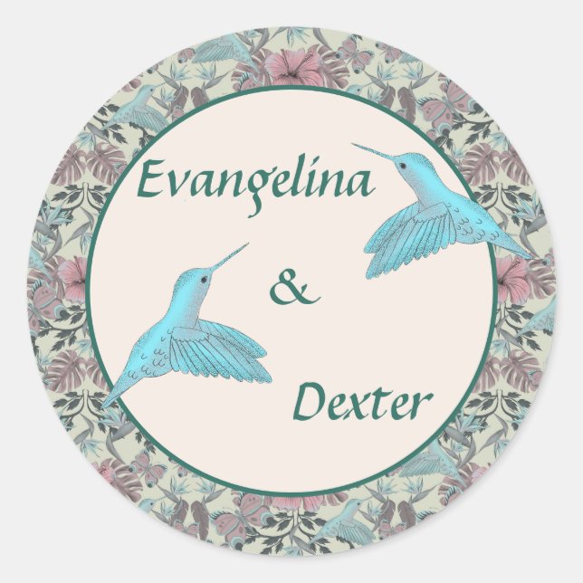 Rond Humming bird & Hibiscus - wedding sticker (Devant)
