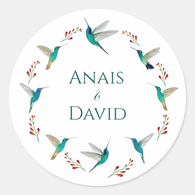 Rond Hummingbird Summer Wedding Classic Round Sticker (Devant)