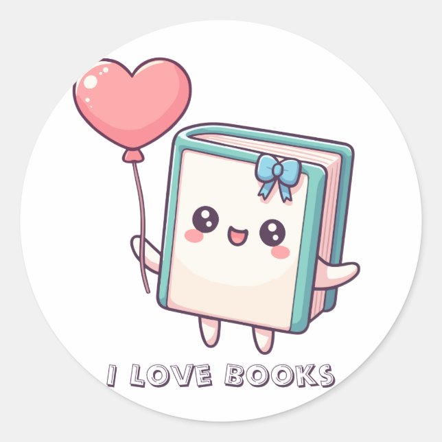 Rond I Love Books Cute Heart sticker (Devant)