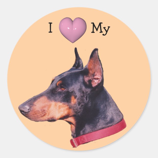 Rond I Love Heart My Doberman Dog Sticker (Devant)