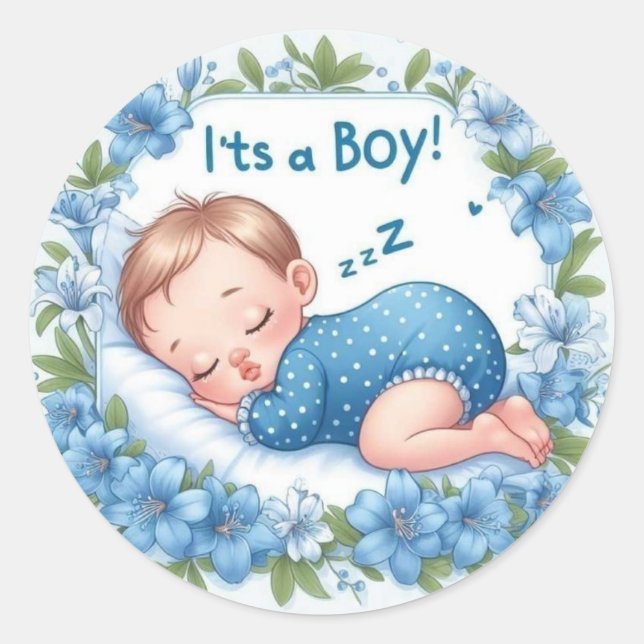 Rond It’s a Boy Baby Shower Sticker (Devant)