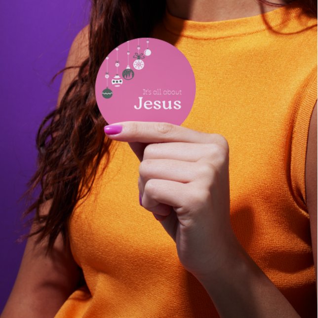 Rond It’s All About Jesus – Christmas Sticker (Pink) (Créateur téléchargé)
