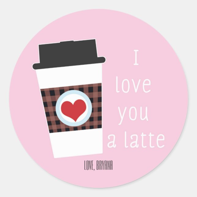 Rond JE VOUS AIME UN Sticker Fête des Valentines LATTE  (Devant)