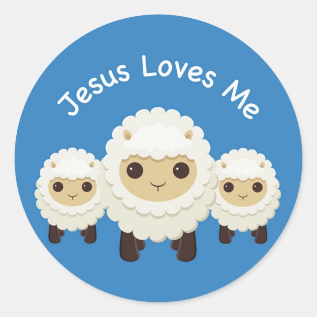 Rond Jésus m'aime Cross berger mouton Sticker bleu (Devant)