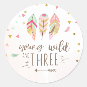 Rond Jeune sauvage et trois Faveur Tags Sticker Pink Go
