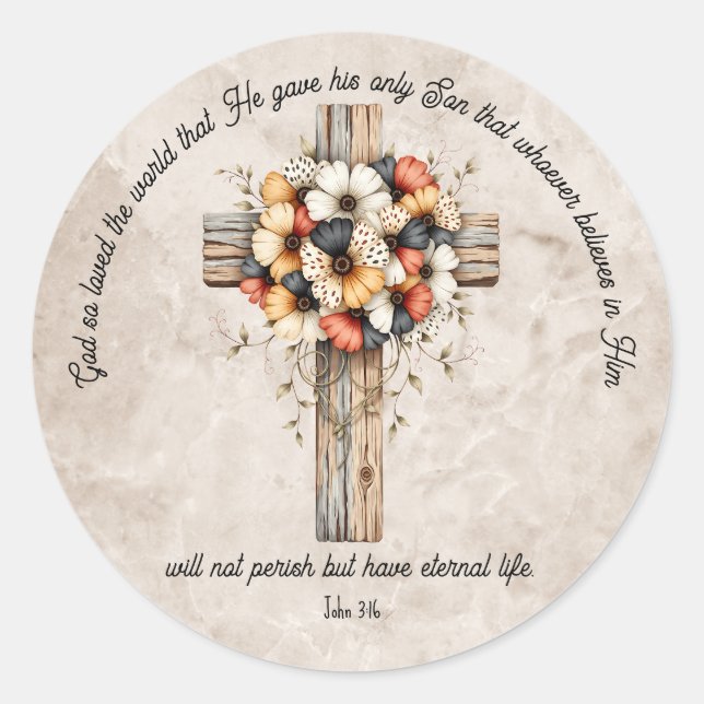 Rond John 3:16 Bible Verse Classic Round Sticker (Devant)