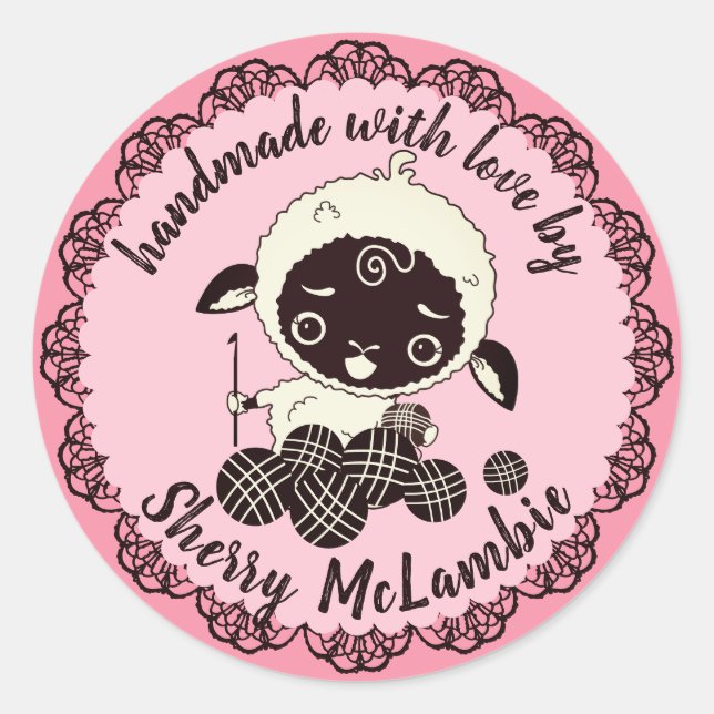 Rond Joli crochet agneau crochet fait main avec sticker (Devant)