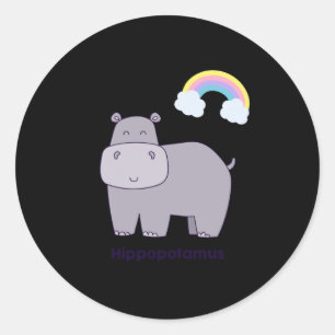 Rond Joli Hippo Sur Un Sticker De Jour Lumineux
