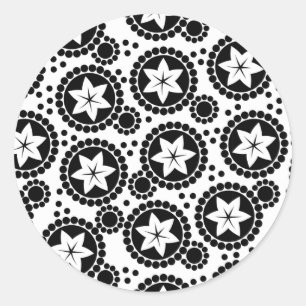 Rond Joli noir fleurs blanches Sticker