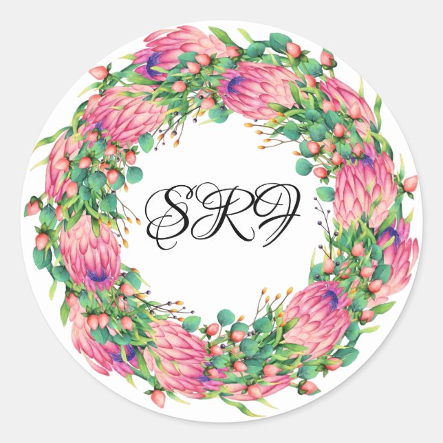 Rond Joli Sticker Monogramme Protea Wreath (Devant)