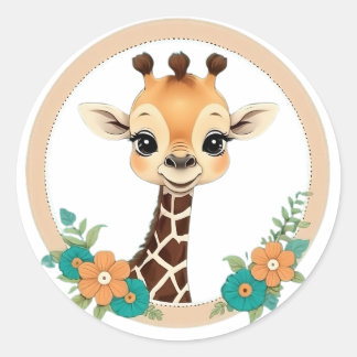 Rond Jolie Giraffe avec Sticker Fleurs