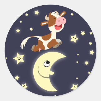 Rond Jolie vache Caricature Qui Saute Sur Le Sticker Lu