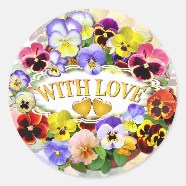Rond Jolies Pansies Avec Sticker Classic Round Love (Devant)
