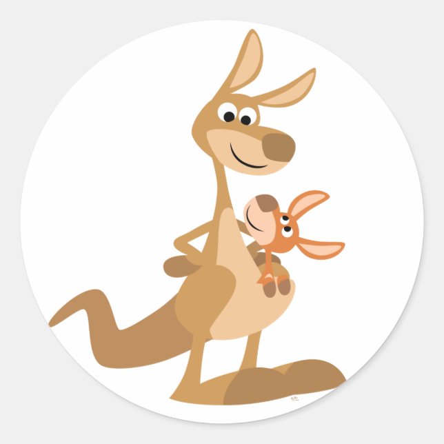 Rond Jote Cartoon Kangaroo maman et Joey Sticker (Devant)