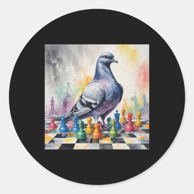 Rond Jouer Aux Échecs Avec Un Sticker Pigeon (Devant)