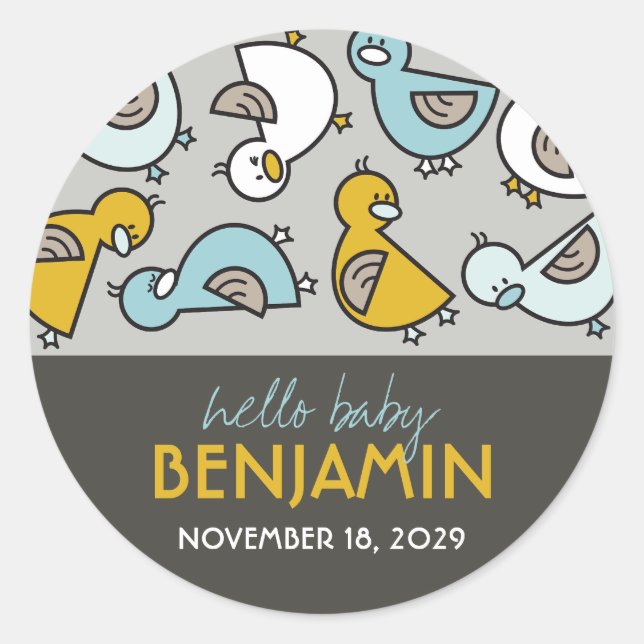 Rond Jouer Blue Cartoon Canards Hello Baby Boy Sticker (Devant)