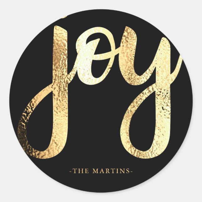 Rond Joy Faux Gold Typographie Sticker de Noël (Devant)