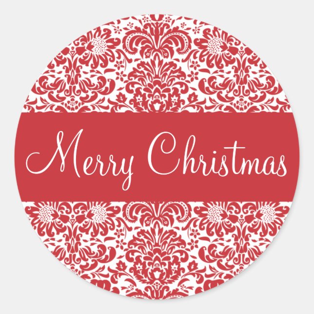 Rond Joy Noël Damask Enveloppe Sticker Sticker (Devant)