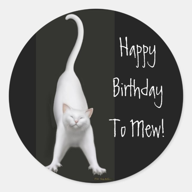 Rond Joyeux Anniversaire à Mew Cat Sticker (Devant)