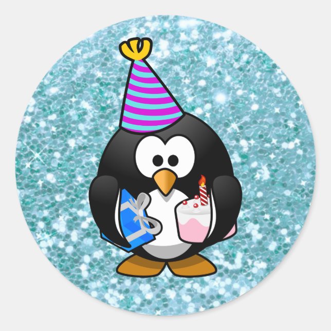 Rond Joyeux Anniversaire mignon Penguin avec Sticker Ca (Devant)