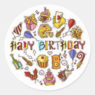Rond Joyeux dessin d'anniversaire autour Sticker