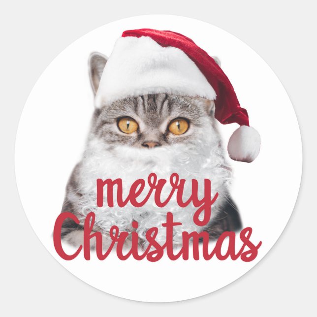 Rond joyeux Noël père Noël chat sticker (Devant)