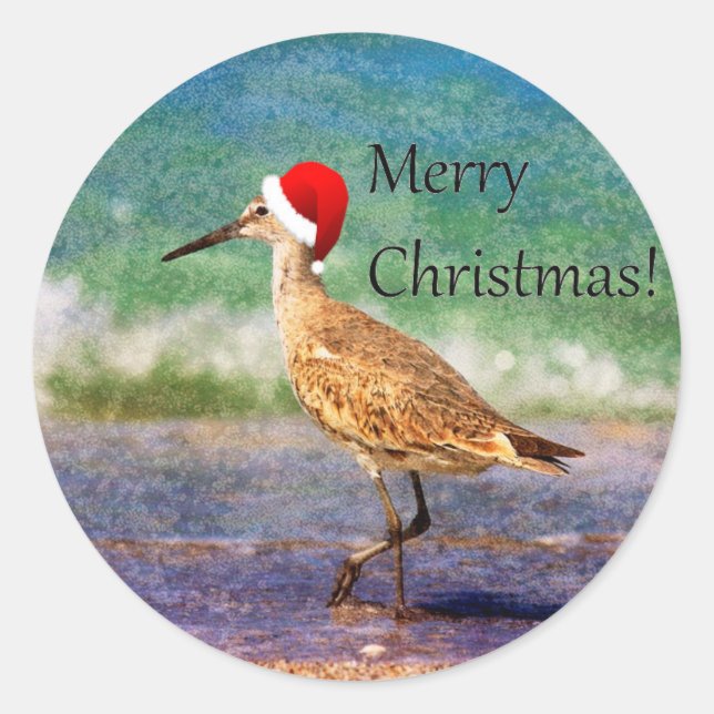 Rond Joyeux oiseau de Noël à Santa Hat sur Sticker de p (Devant)