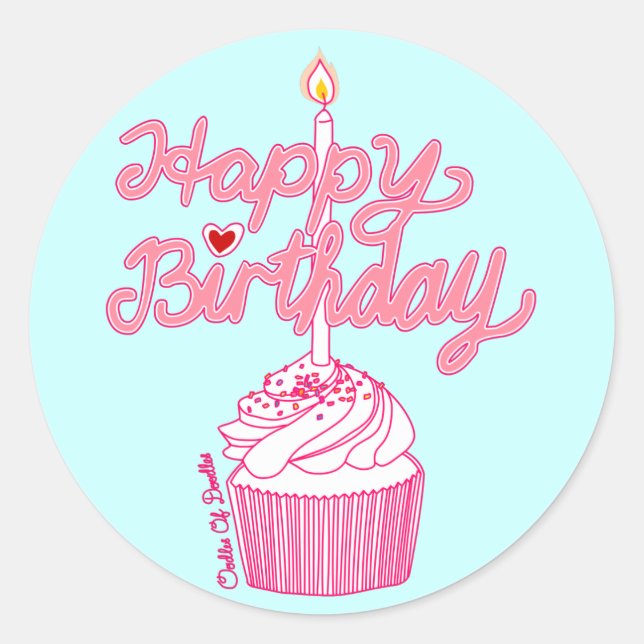 Rond Joyeux Sticker Art Doodle Cupcake Anniversaire (Devant)