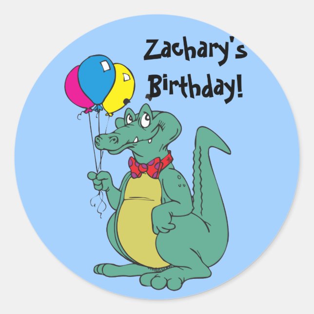 Rond Joyeux Sticker Balloon Alligator Anniversaire (Devant)
