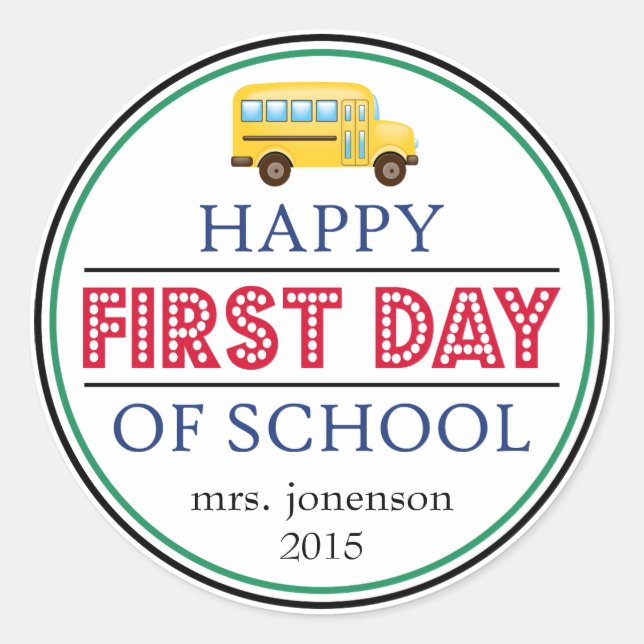Rond Joyeux Sticker De Bus Du Premier Jour De L'École ( (Devant)