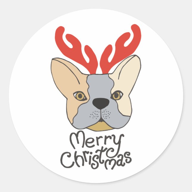 Rond Joyeux Sticker de Noël Chien Xmas Design (Devant)