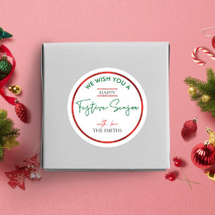 Rond Joyeux Sticker de Noël Rouge Vert Personnalisé