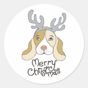 Rond Joyeux Sticker de Noël Xmas Chien cadeau